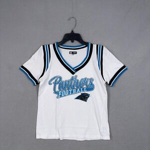NFL Carolina Panthers Jersey Womens Large White Graphic Mesh V-Neck Gameday Tee